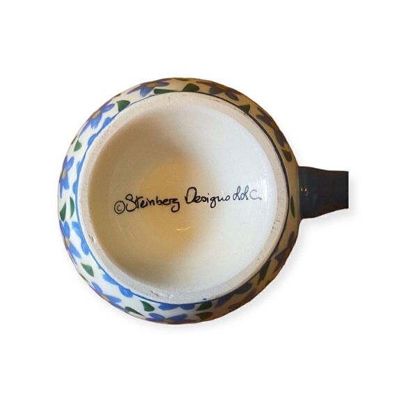 2 Steinberg Designs LLC Coffee Tea Mug w Pedestal Base in Blue With Florals - Picture 7 of 9